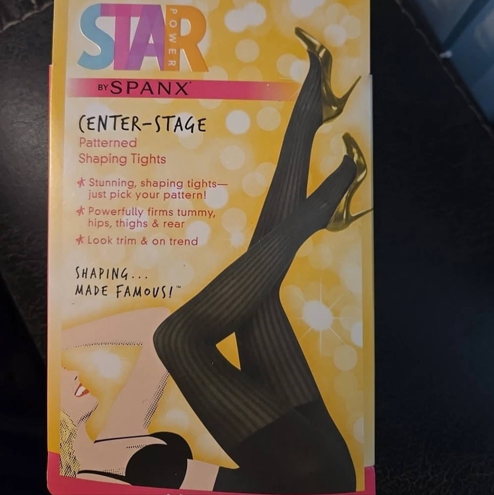 Star Power By Spanx Black Ribbed Shaping Tights Size A New